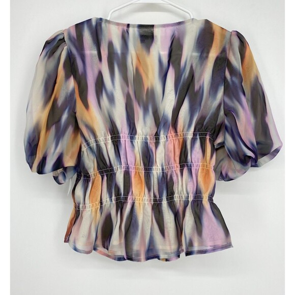 Steve Madden Peplum Top Watercolor Puff Sleeve Fairy Whimsy Romantic Size Large - Picture 3 of 8